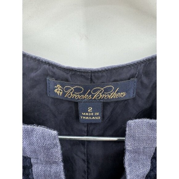 Brooks Brothers Dress Women 2 Purple 100% Linen Floral Embroidered Neck Business - Picture 3 of 8